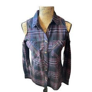 Shyanne Boot Barn NWT Plaid Cold Shoulder Western Country Cowgirl Flannel Top